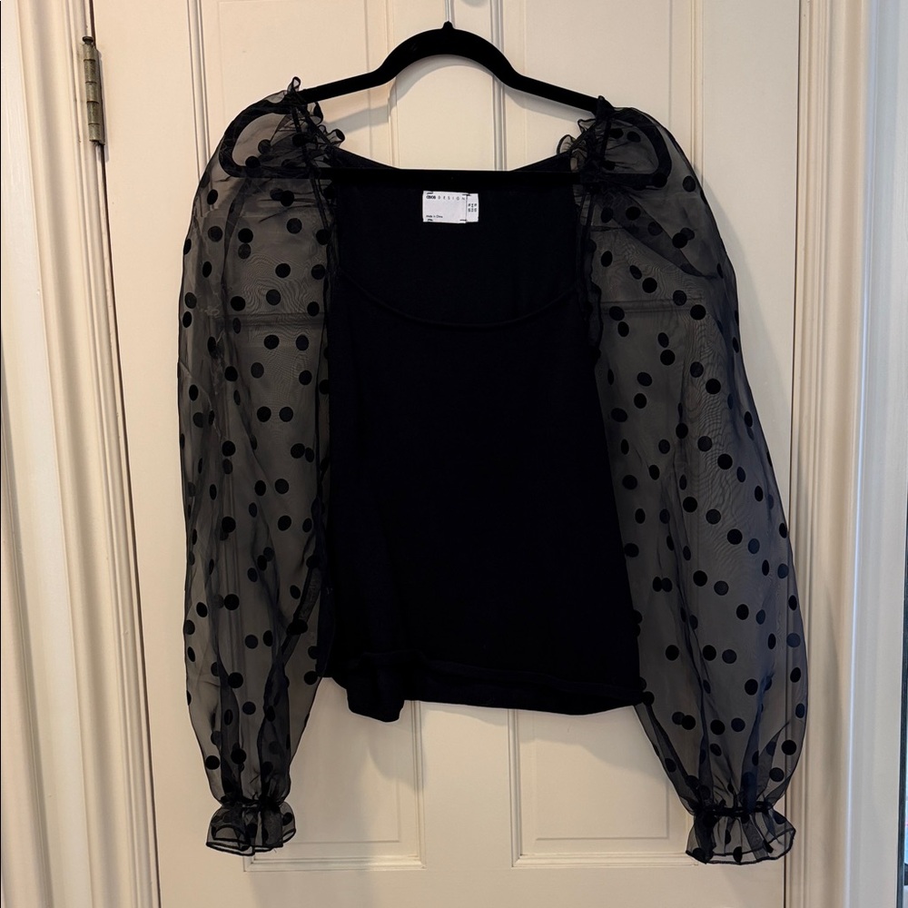 ASOS Black Polka Dot Sheer Puff Sleeve Top